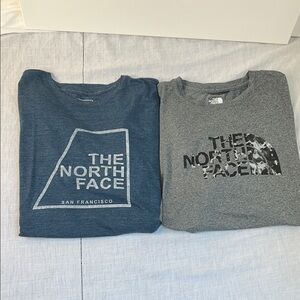 TWO North Face Graphic Tees in Blue and Gray Size Large